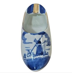 Vintage Handpainted Delfts Blauw Ikla Holland Souvenir Ceramic Shoe Clog Ashtray